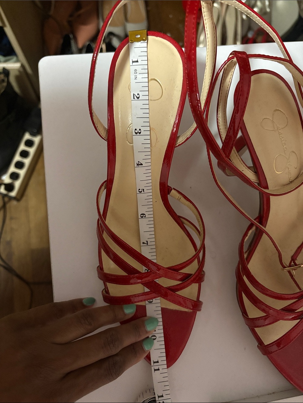 Jessica Simpson Red Strappy Pointed Toe Stiletto Sandals with Ankle Wrap - Picture 5 of 6